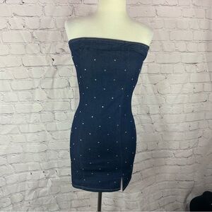 NWT stiletto's Strapless denim mini Dress with rhinestones sz jr small dollywood